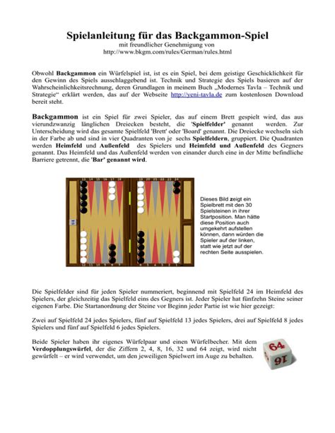 Spielregeln für Backgammon